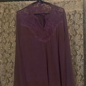 Purple blouse with lace detaill on collar /chest area size XL